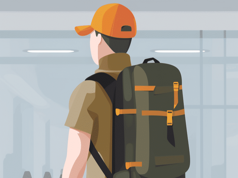 Checking a backpack at the airport.