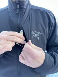 Arc'teryx Allium Insulated Jacket chest pocket with phone