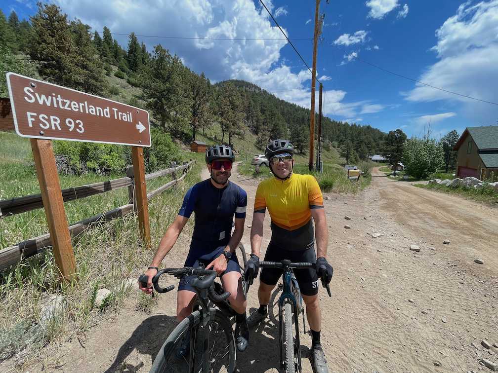 brent_chris_gravel1 Two guys posing for a picture with their gravel bikes.