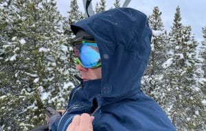 The Stio Environ Jacket's hood is helmet-compatible, two-way adjustable, and removable