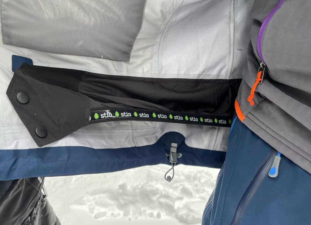 Stio Environ Jacket's snow skirt with gripper elastic