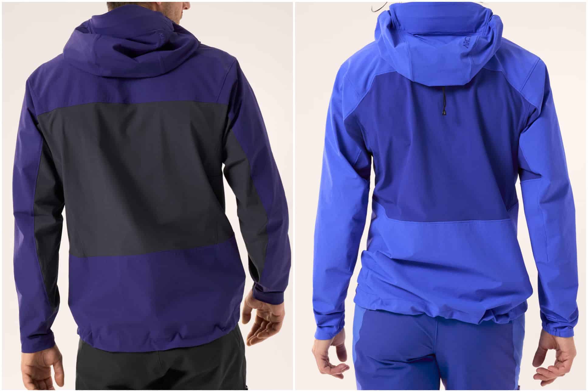 Back and underarm panels comparison of Arc'teryx Serratus Hoody for men and Arc'teryx Psiphon Hoody for women