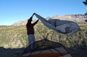 Setting up a backpacking tent in the Wyoming backcountry