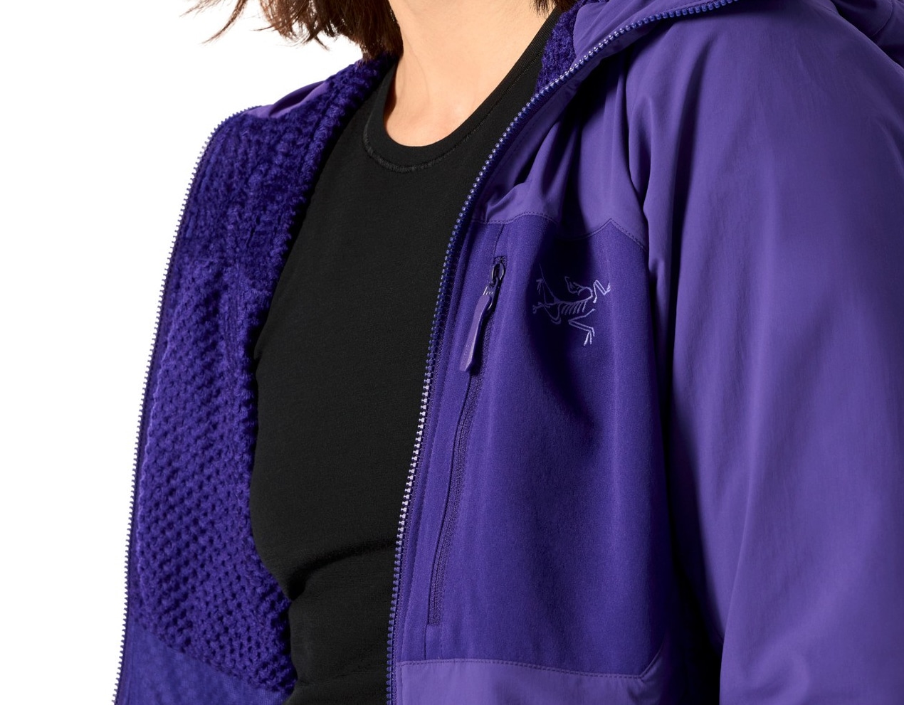 Proton SL Hoody women's in Soulsonic unzipped with Octa Loft insulation