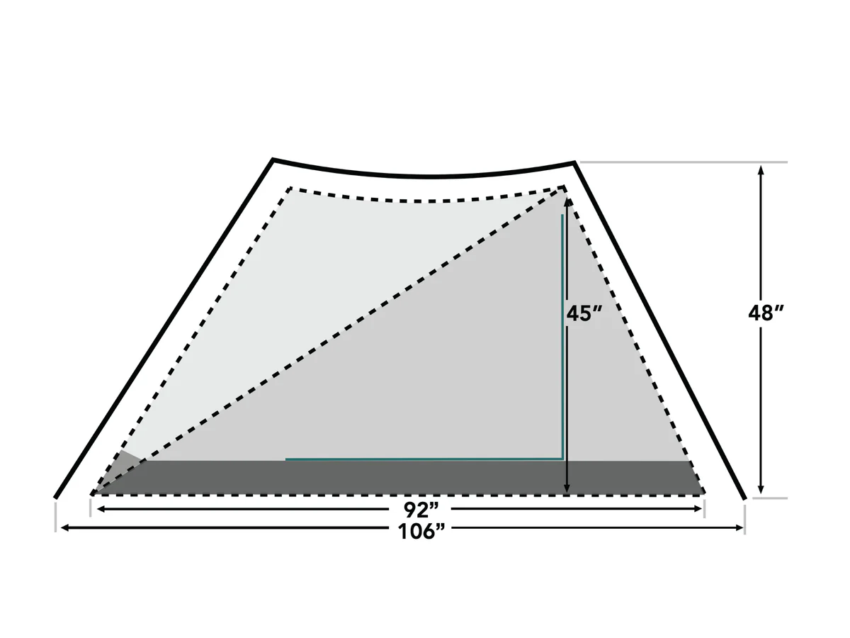 Exterior dimensions of the Durston X-Mid 2 ultralight backpacking tent.