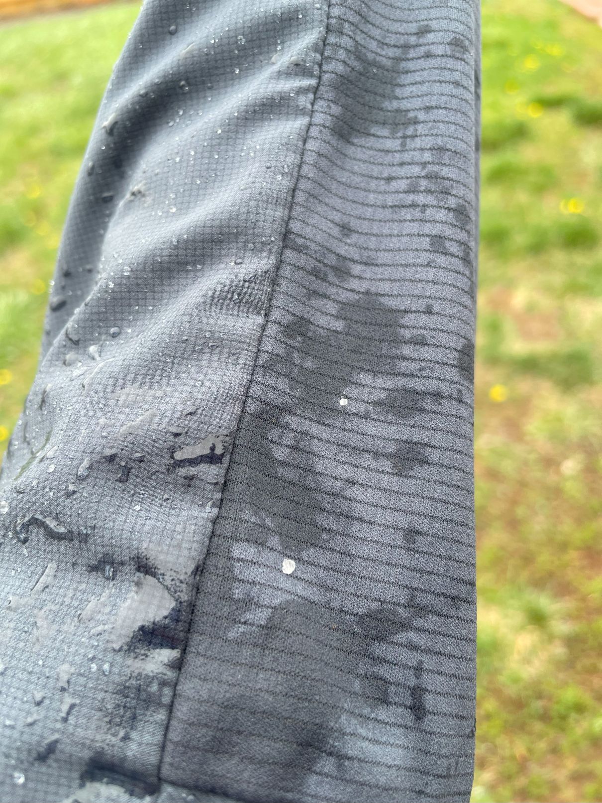 The sleeve of the Patagonia Nano Air Ultralight in the rain.