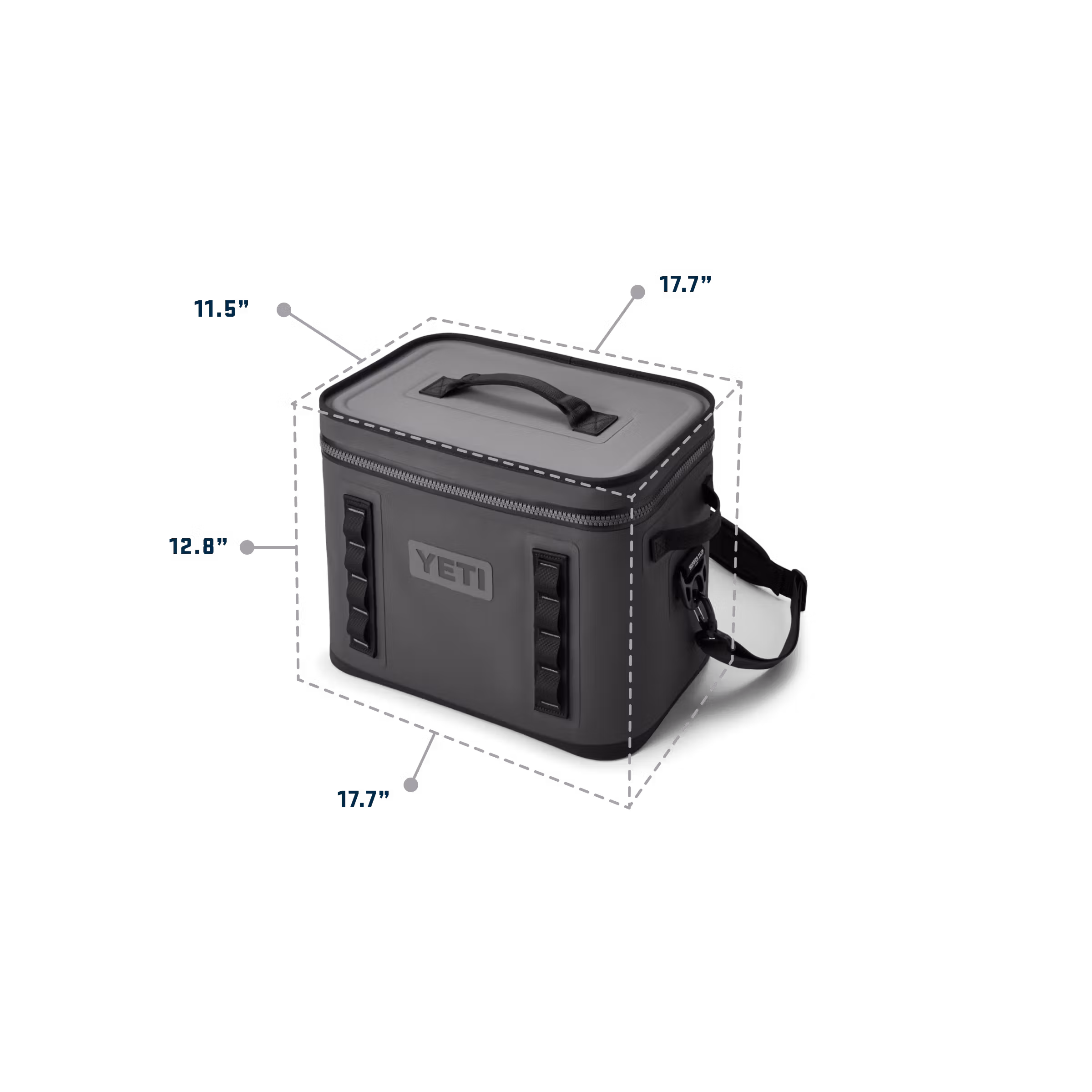 Hopper_Flip_18_soft_cooler_gray_exterior The exterior dimensions of the YETI Hopper Flip 18