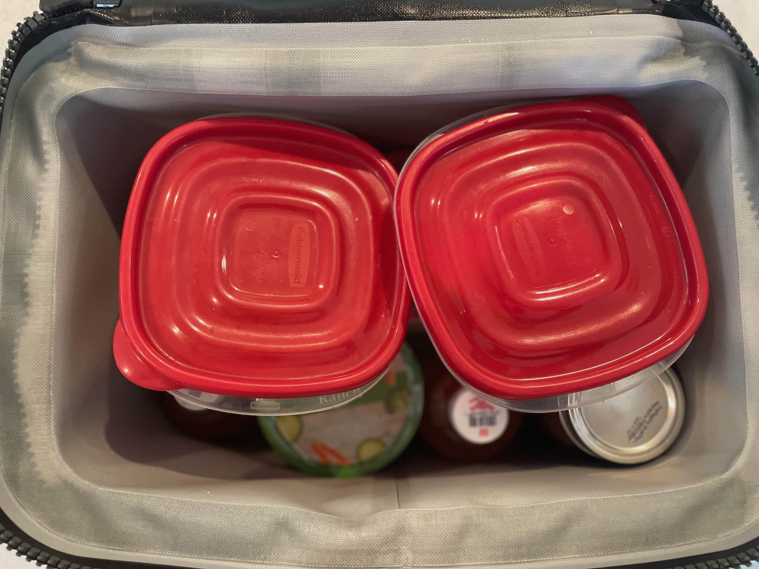 An image of the interior of the YETI Hopper Flip 18 packed full of food and drinks.