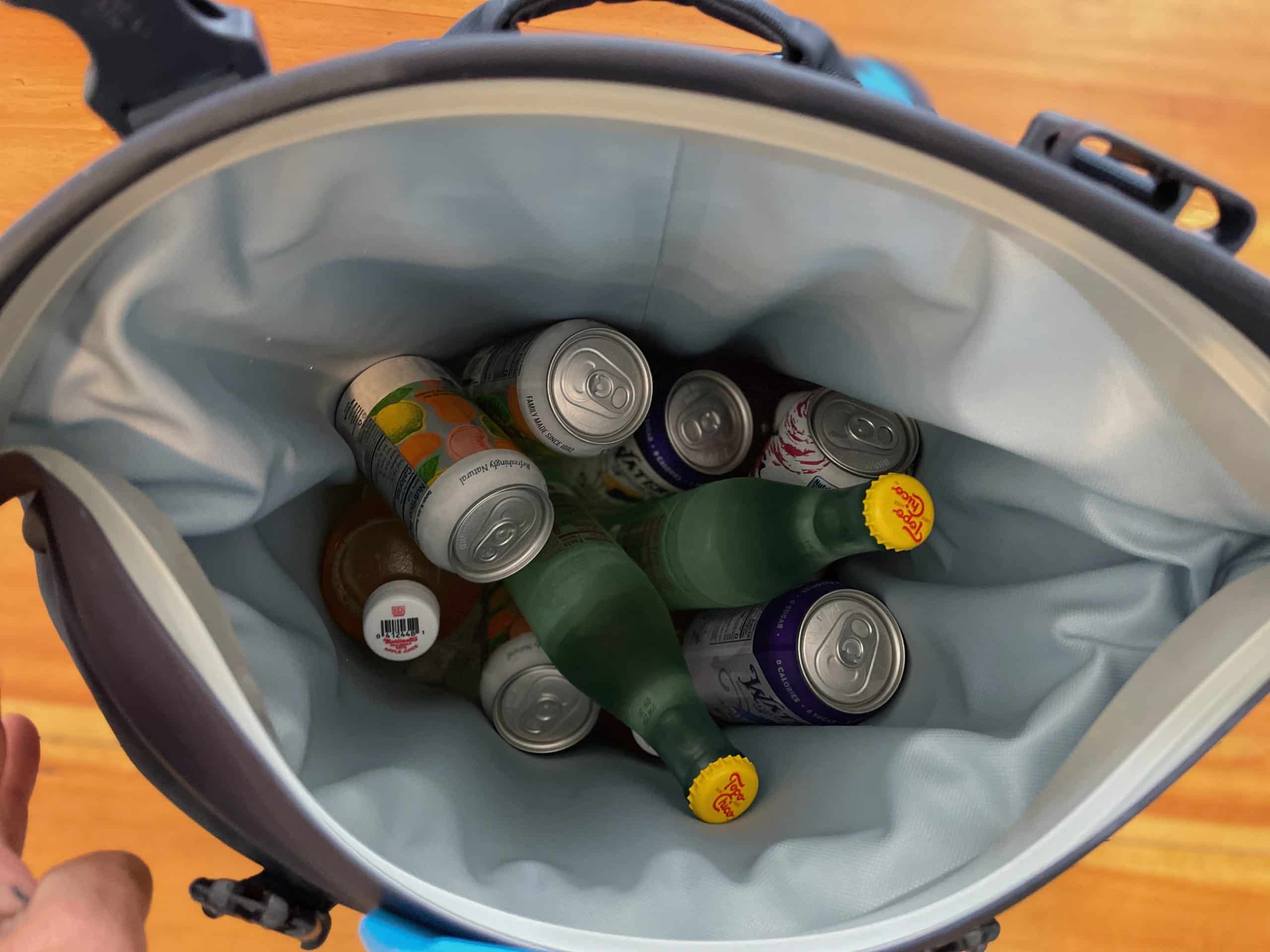 yeti_hopper_m20_backpack_cooler_packing Showing beverages packed inside a YETI Hopper m20 backpack cooler.