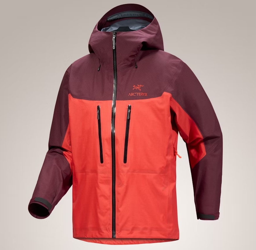 Front view of Alpha Jacket with Gore-Tex PRO ePE in Mars/Dynasty colorway