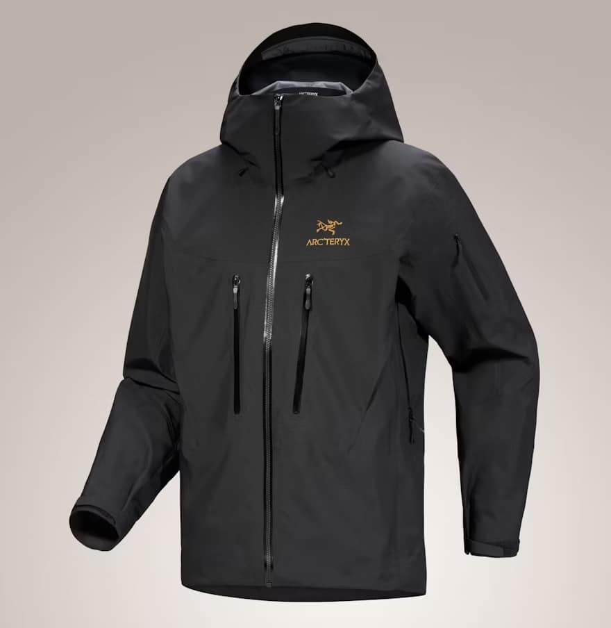 Front view of Arc'teryx Alpha SV with Gore-Tex PRO ePE in 24K Black