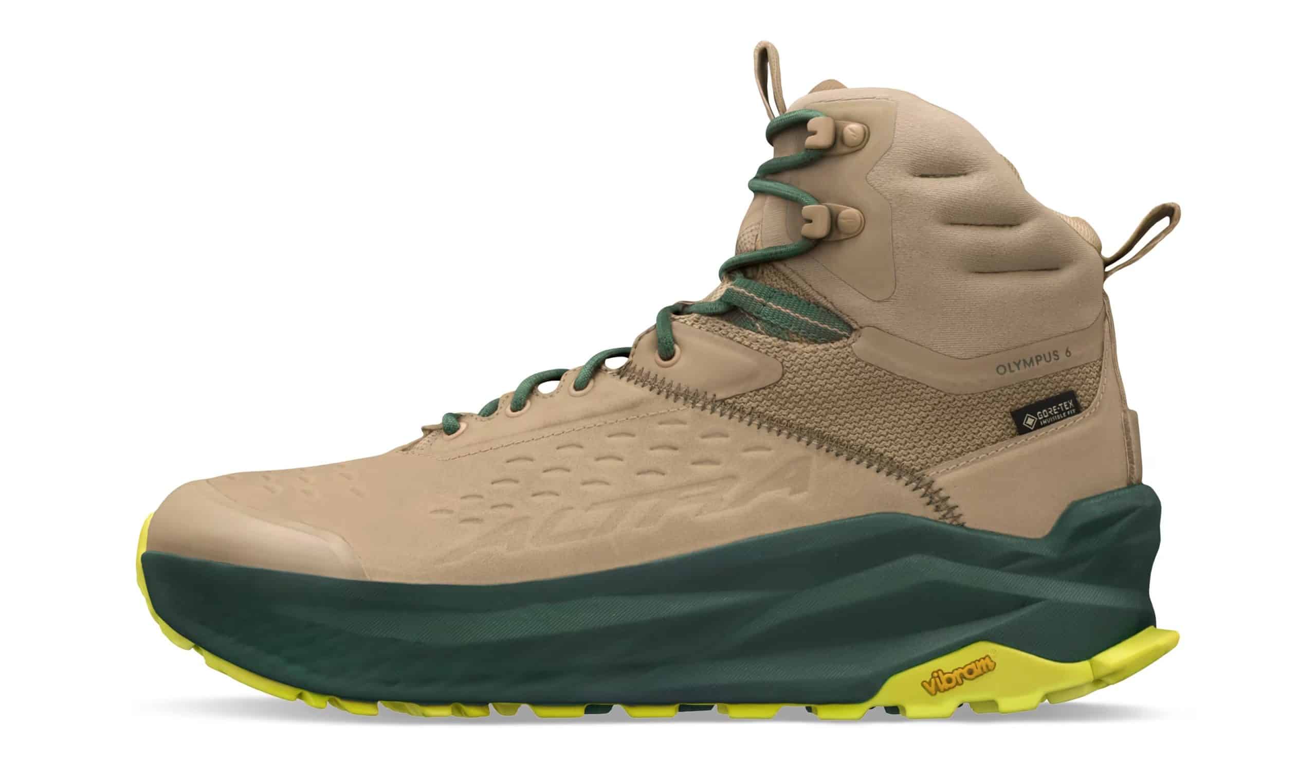 The mens Altra Olympus 6 Mid GTX hiking boot in Tan.