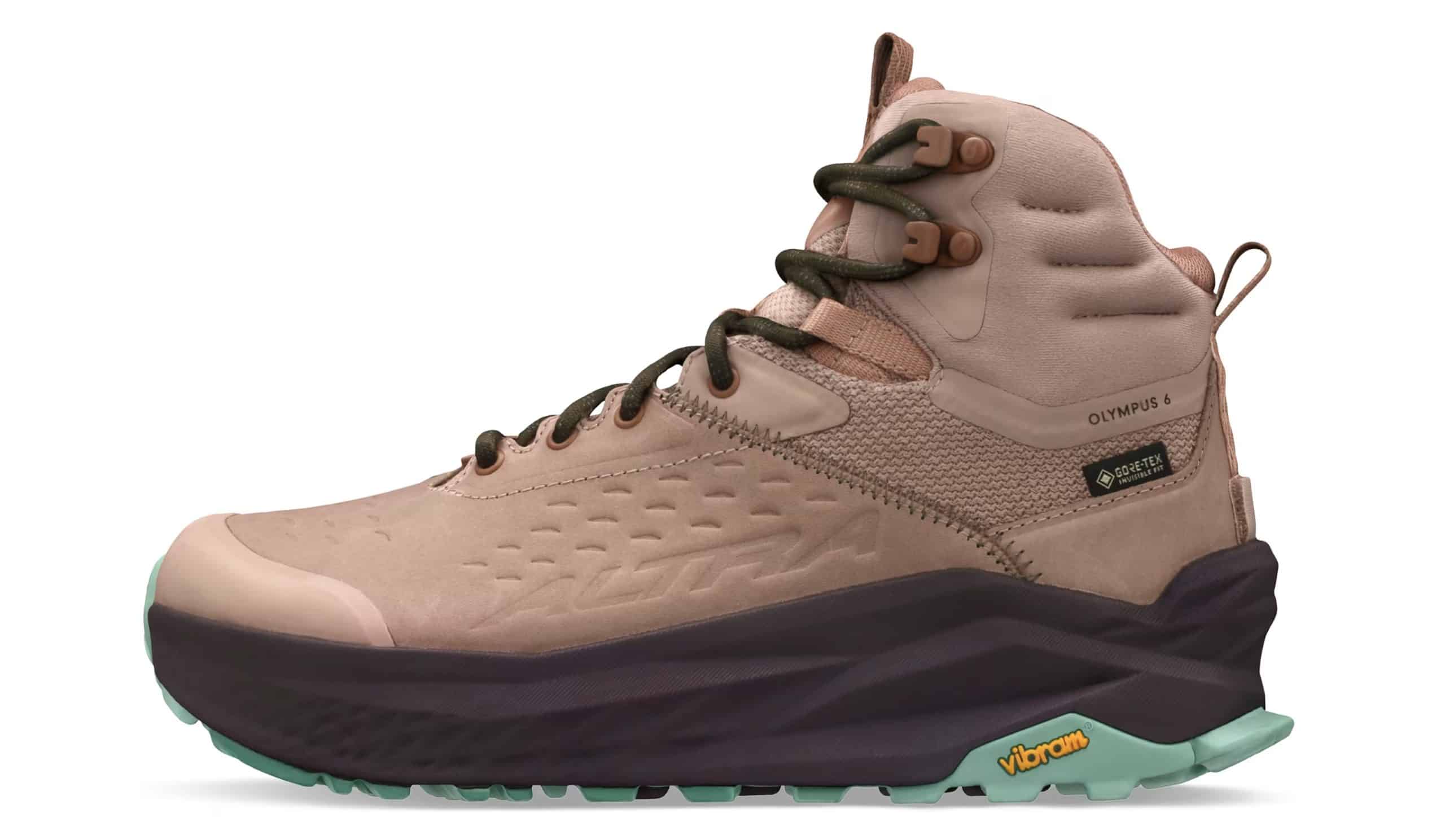 The womens Altra Olympus 6 Mid GTX hiking boot in Tan.