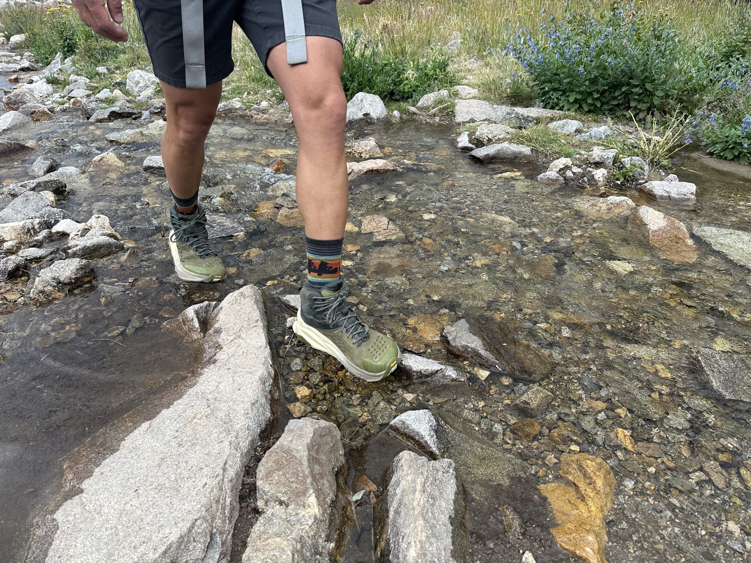 Hiking through water in the Altra Olympus 6 Hike mid GTX boot