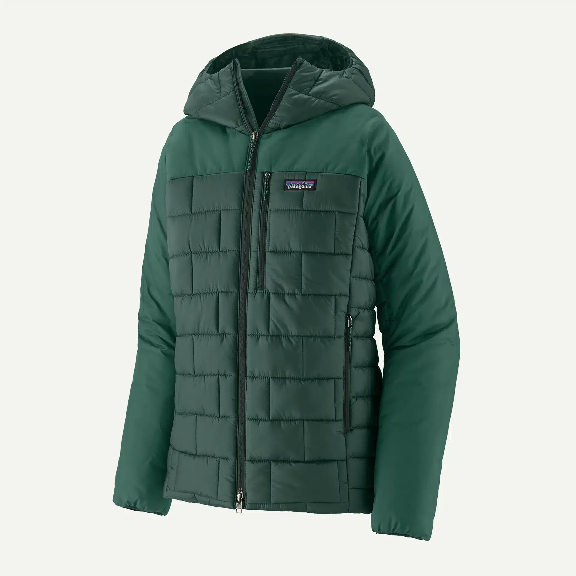 The women's Patagonia Hi-Loft Nano Puff Hoody in Cascade green.