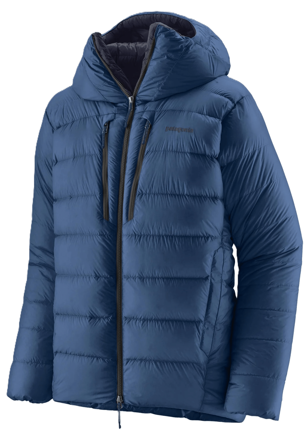 The Patagonia Grade VII expedition down jacket and belay parka in blue.