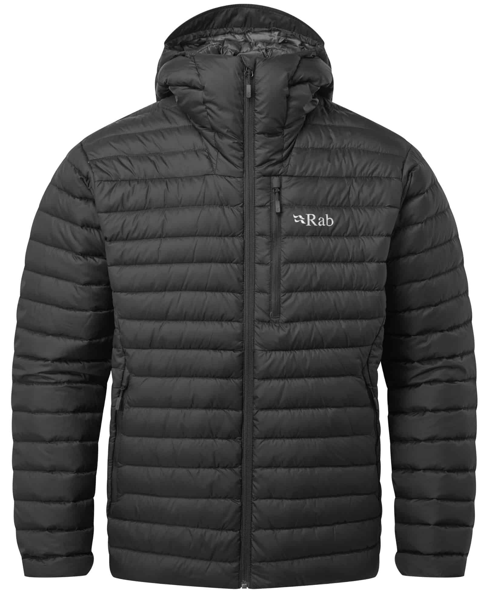 The men's Rab Microlight Alpine down jacket in black.