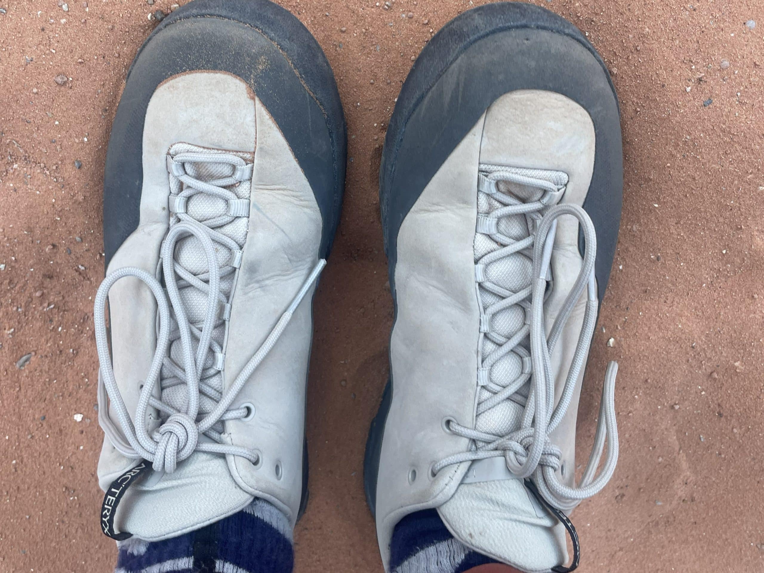 The Arc'teryx Konseal women's shoe in the sand of Red Rock Canyon, Nevada.