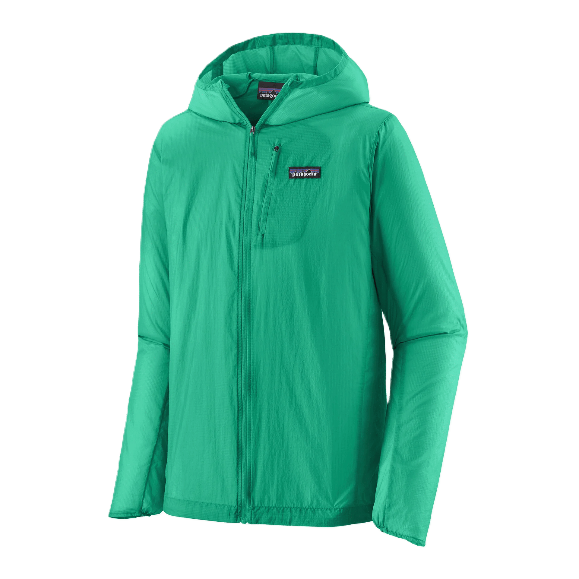 The Patagonia Houdini running jacket, men's in Aqua Stone.