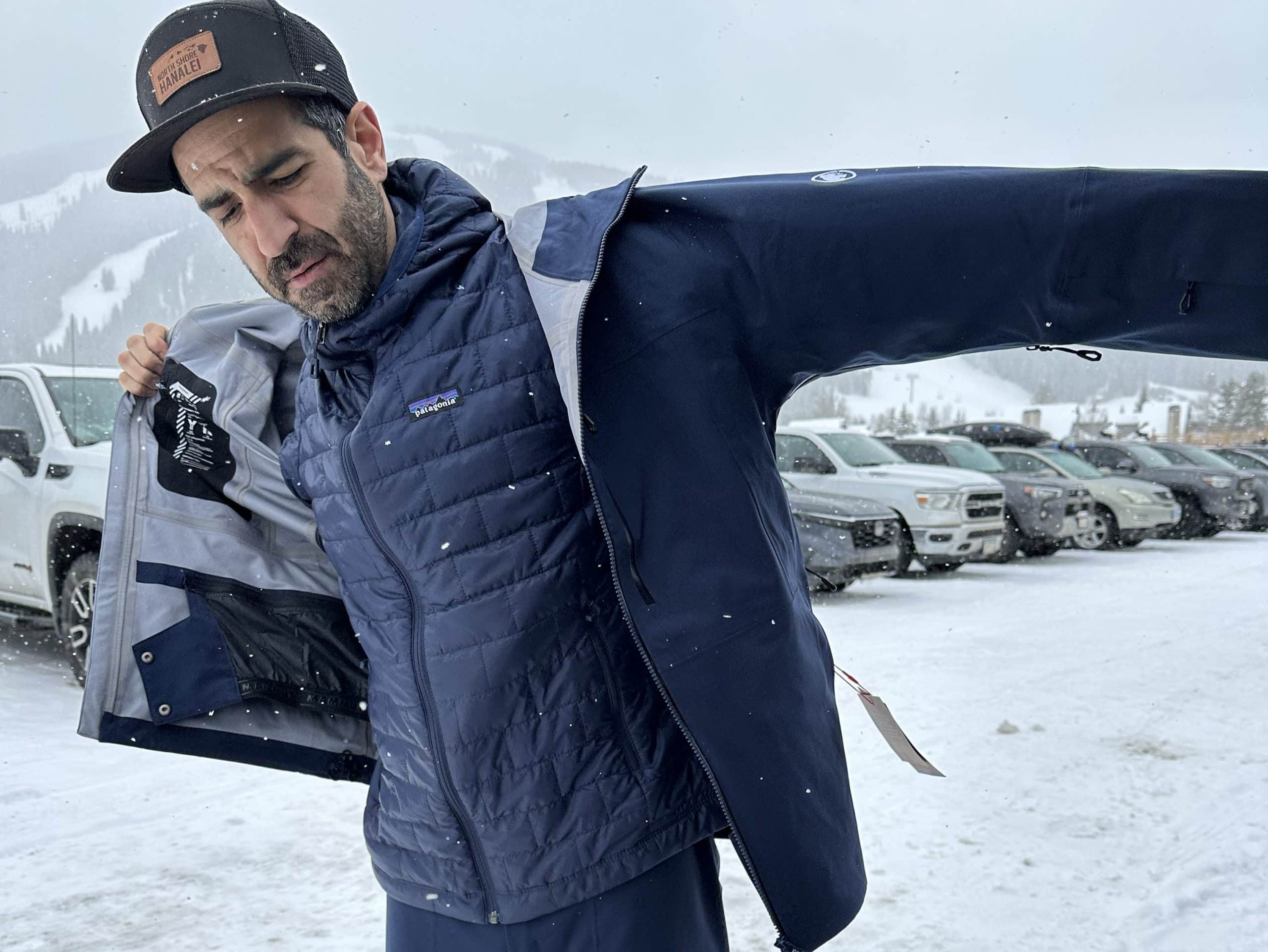 Wearing the Patagonia Nano Puff Hoody as a midlayer under a ski shell.
