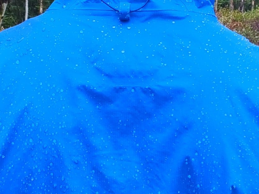 Water beading on the Patagonia Storm Racer jacket.
