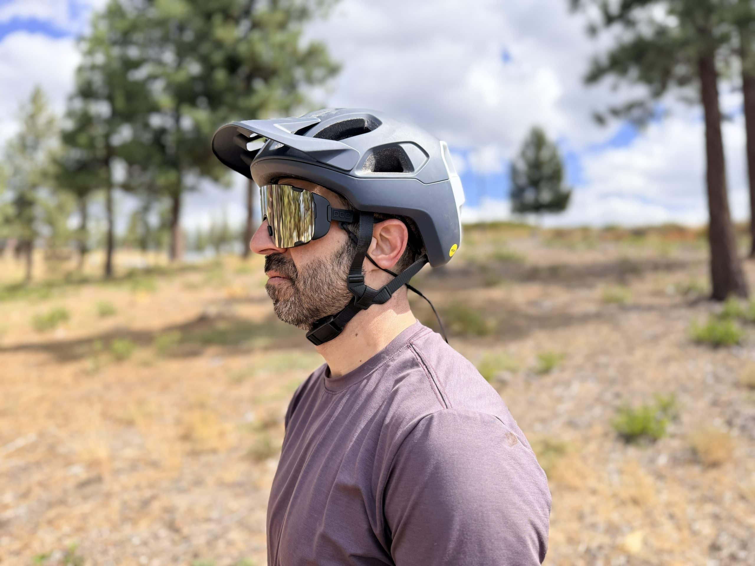 Profile shot wearing the POC Cularis MTB helmet.